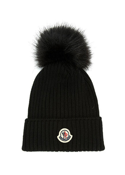 Black Pom-Pom Girl's Wool Beanie