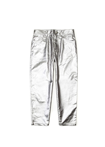 Grey Shiny Textured Girls Pants