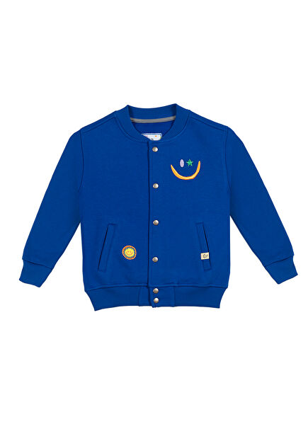 Happy Dreams Blue Boys' Bomber Jacket with Embroidery and Appliqué