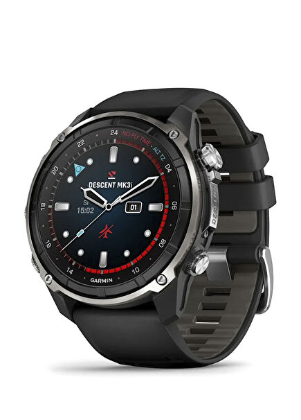 Descent Mk3i 51mm Silver and Black PVD Coated Titanium Black Pebble Gray Silicone Strap Smartwatch