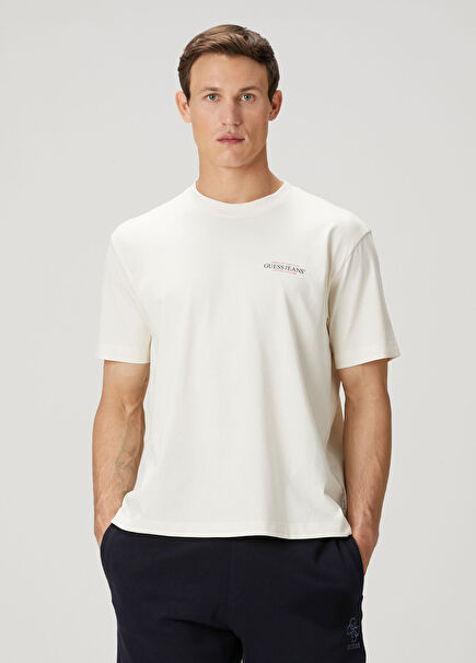 Krem Logo Baskılı T-shirt