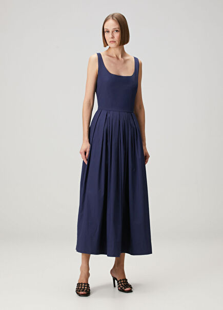 Navy Midi Poplin Dress