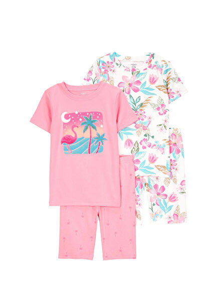 Baskılı Renkli Kız Çocuk 4'lü Pijama Set