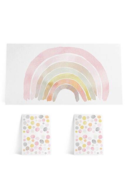 Pembe Gökkuşağı Sulu Boya Puantiye Çocuk Odası Duvar Etiketi 