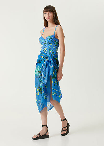Blue Floral Print Pareo