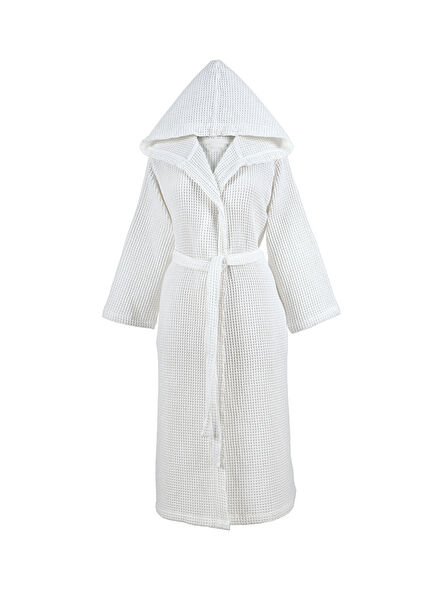 Lento Off White Cotton Waffle Textured Unisex Bathrobe