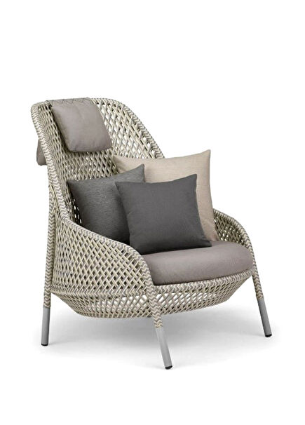 High Back White Quartz Rattan Single Armchair