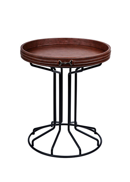 Tan Round Tray Side Table