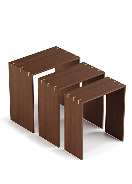 Kırlangıç Serisi Kahverengi Ahşap 3'lü Zigon Sehpa Seti