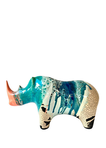 Multicolored Medium Rhinoceros Ceramic Object