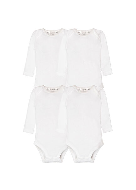 Layette White Long Sleeve Unisex Baby 4-piece Body Set