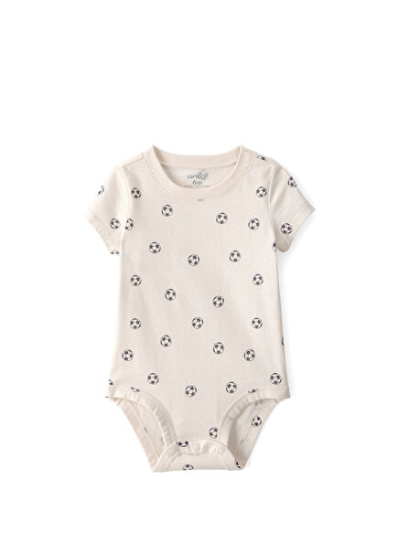 Printed Beige Short Sleeve Baby Boy Body with Snaps