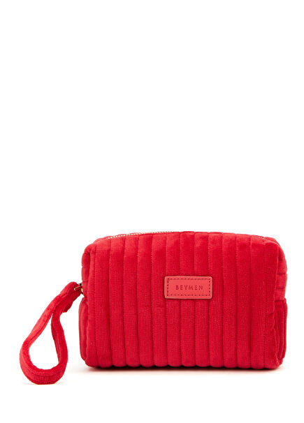 Mini Kırmızı Kadife Makyaj Çantası