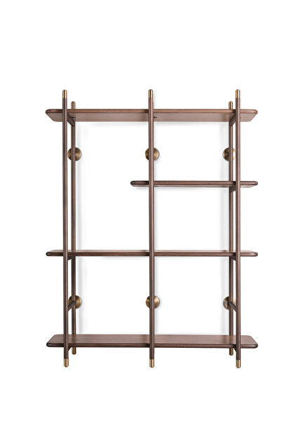 Walnut Çelen Wooden Metal Bookcase