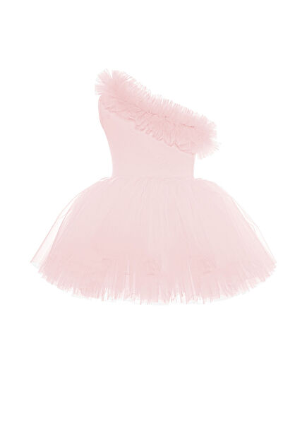 Pink Collar Ruffled One Shoulder Girls Tutu Dress