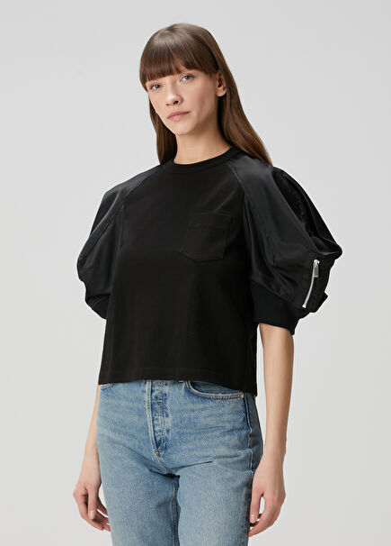 Black Sleeve Detailed T-Shirt
