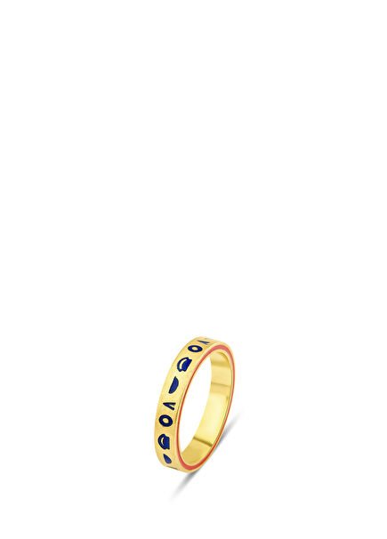 Horus Navy Enamel 925 Sterling Silver with Gold Plating Women's Ring