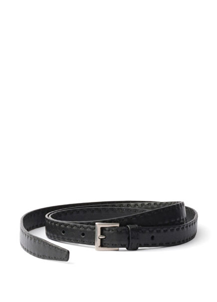 Black Distressed Leather Men's Belt