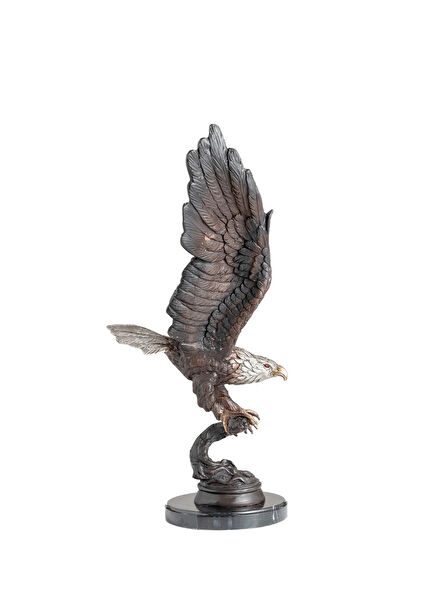 Bronze Metal Decorative Object with Eagle Flying on a Branch