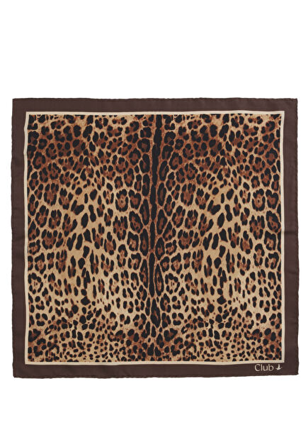 Beige Leopard Pattern Silk Scarf