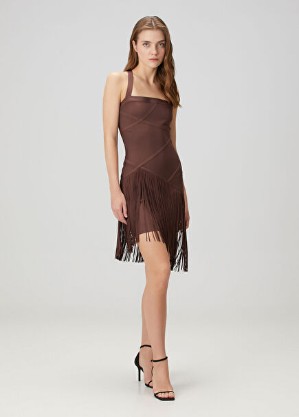 Brown fringed midi dress