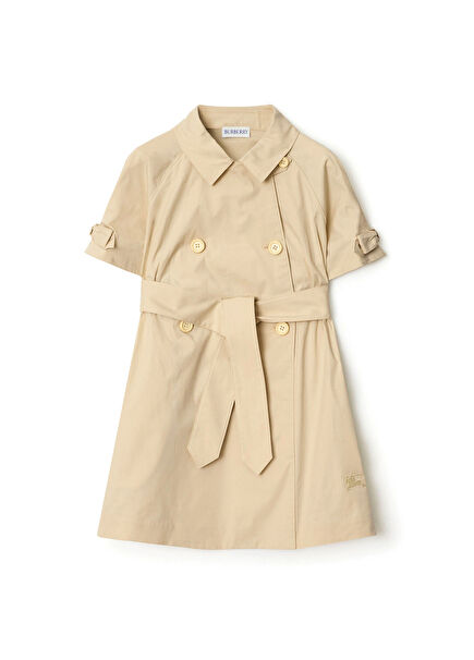 Chloe Bow Stretch Cotton Trench Beige Unisex Kids Dress
