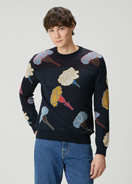 Navy Blue Jacquard Sweater