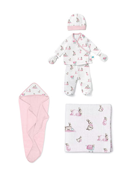 %100 Pamuk Bebe Lapin Rose Yenidoğan Hastane Çıkışı Seti