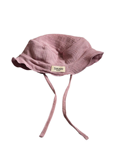 Lila Müslin Bucket Bağcıklı Kız Bebek Şapka