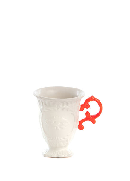 i-Wares Beyaz Porselen Turuncu Kulplu Kupa