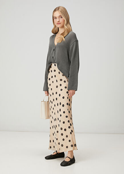 Ekru Puantiyeli Evaze Etek