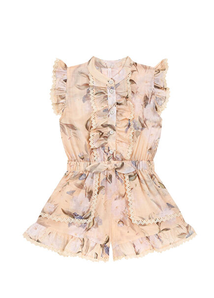 Cascadian Cream Floral Print Girls Jumpsuit