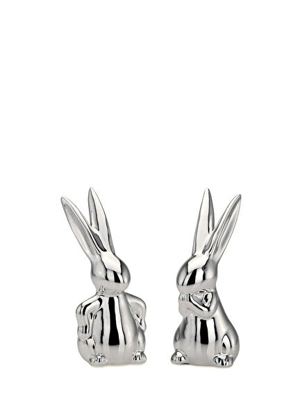 Tavşan Gümüş 2'li Dekoratif Obje 15 Cm