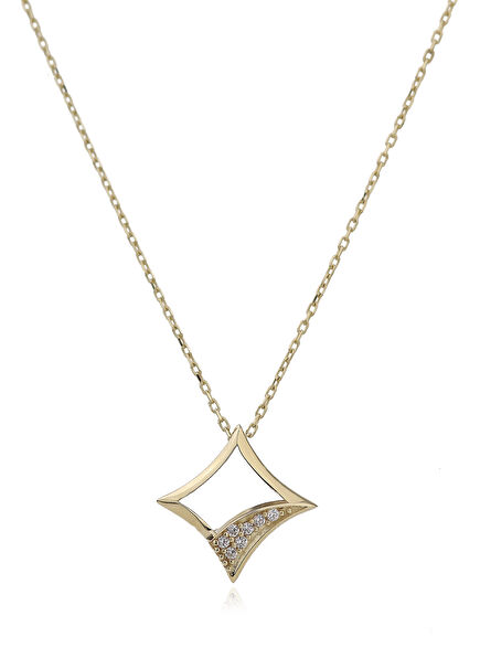 Glaze Zircon Stone Detailed 14 Carat Gold Women's Necklace