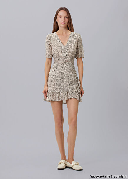Beige Patterned Mini Dress