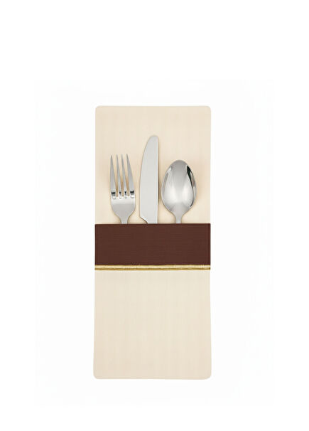 Brown Elegance Kahverengi Detaylı Pamuklu 4'lü Çatal Bıçak Kesesi Seti
