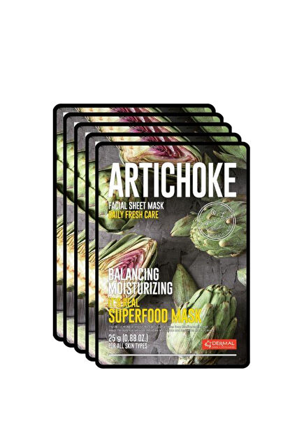 Artichoke Facial Sheet Mask Superfood Artichoke Balancing & Moisturizing Face Mask Set of 5 25g