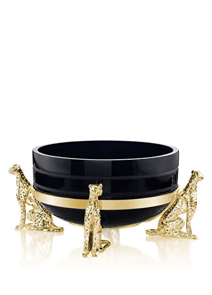 Siyah Gold Çita Detaylı Cam Mumluk