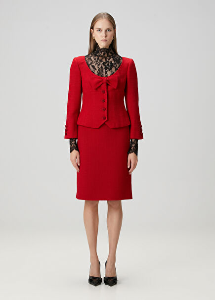 Kırmızı Midi Yün Etek