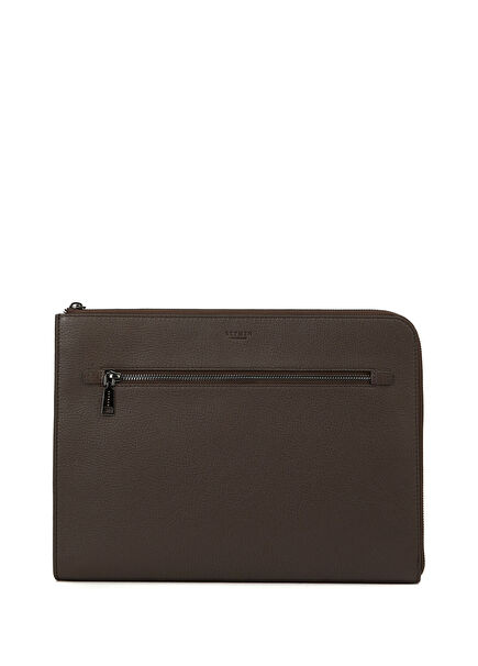 Kahverengi Logo Detaylı Erkek Deri El Portföyü