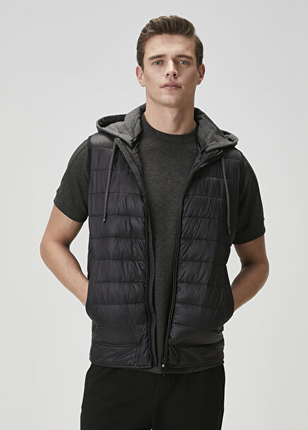 Black Hooded Puff Vest