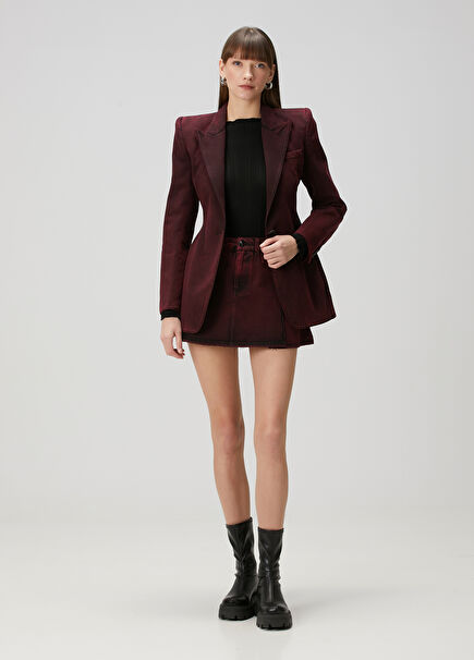 Burgundy Mini Denim Skirt