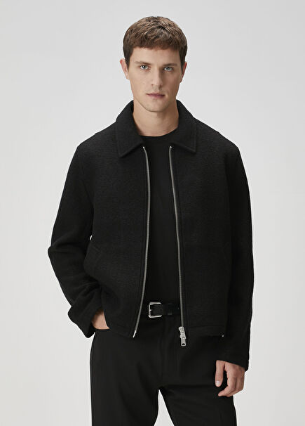 Celeste Siyah Polo Yün Kaban