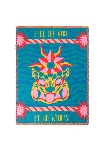 Novelas Fringed Jacquard Cotton Sofa Shawl 137x180 Cm Blue