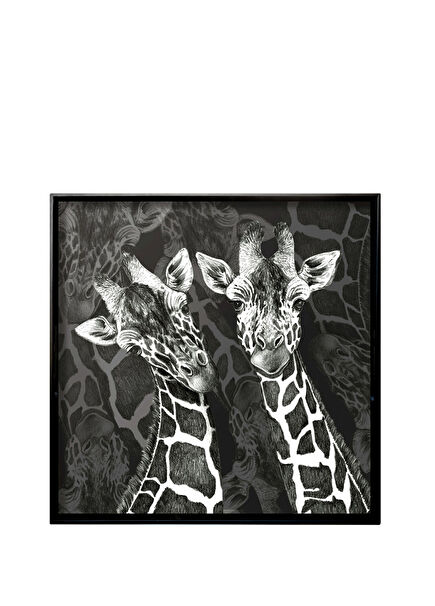 Wild Spirit Zürafa Desenli Ahşap Kare Servis Tepsisi