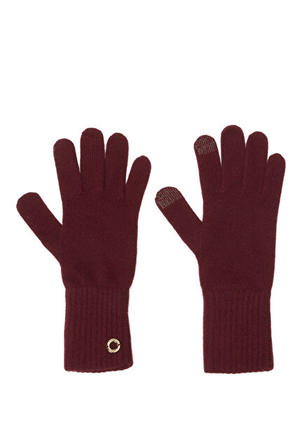 Bordo Kadın Kaşmir Karışımlı Yün Eldiven