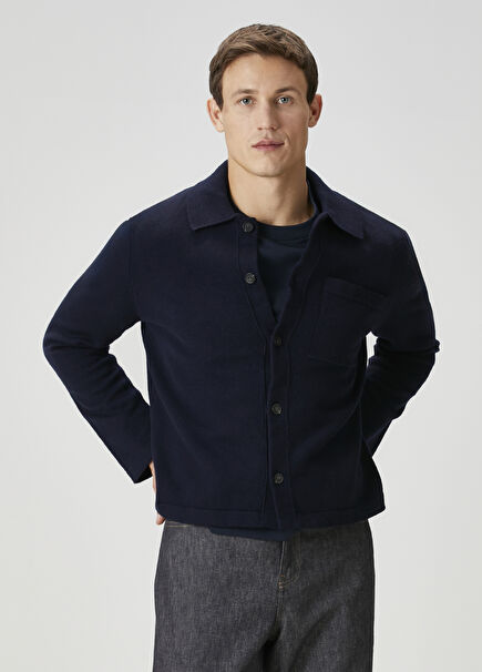 Koyu Lacivert Polo Yaka Yün Triko