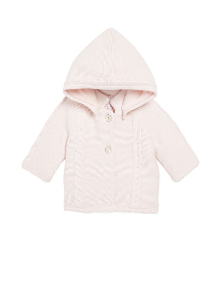 Pembe Kapüşonlu Kız Bebek Triko Mont
