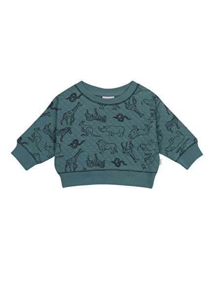 Hayvanlar Alemi Yeşil Kapitone Erkek Bebek Sweatshirt