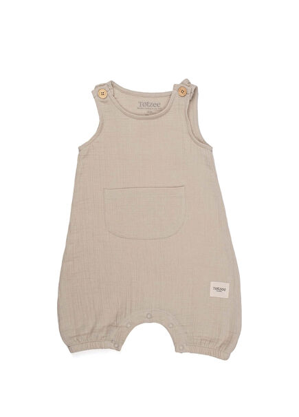 Ay Işığı Bej Müslin Kanguru Cepli Unisex Bebek Salopet